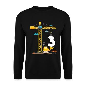 Enfants 3ème anniversaire garçons avec grue et excavatrice, - Sweat-shirt Unisexe - noir - Devant - Alina (178cm) & Michal (187cm)