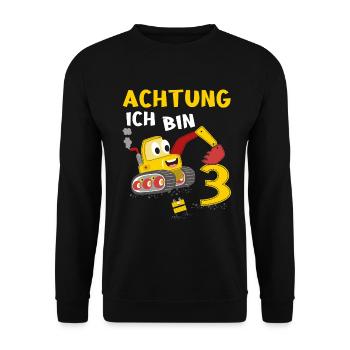 Kinder 3. Geburtstag Jungs mit Bagger, Baustelle - Unisex Pullover - Schwarz - Vorne - Alina (178cm) & Michal (187cm)