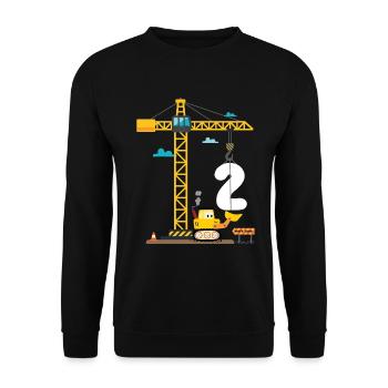 Children 2nd birthday boys with crane and excavator, - Unisex Sweatshirt - black - Front - Alina (178cm) & Michal (187cm)