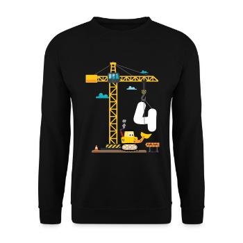Children 4th birthday boys with crane and excavator, - Unisex Sweatshirt - black - Front - Alina (178cm) & Michal (187cm)