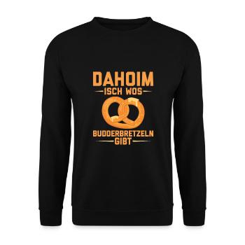 Butterbrezel - Unisex Pullover - Schwarz - Vorne - Alina (178cm) & Michal (187cm)