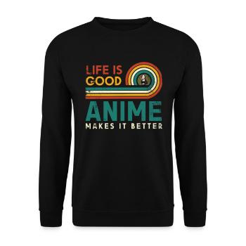 Das Leben Ist Gut Anime Macht Es Besser Für Die - Unisex Pullover - Schwarz - Vorne - Alina (178cm) & Michal (187cm)