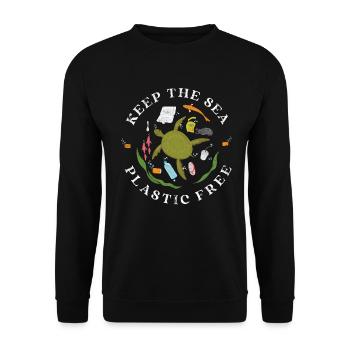 Keep the sea plastic-free for the climate - Unisex Sweatshirt - black - Front - Alina (178cm) & Michal (187cm)