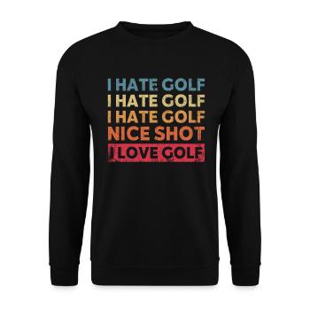 Ich Hasse Golf Schöne Aufnahme Ich Liebe Golf - Unisex Pullover - Schwarz - Vorne - Alina (178cm) & Michal (187cm)