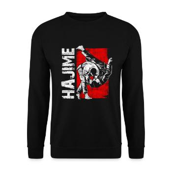 Hajime-design For karate and martial arts fans - Unisex Sweatshirt - black - Front - Alina (178cm) & Michal (187cm)
