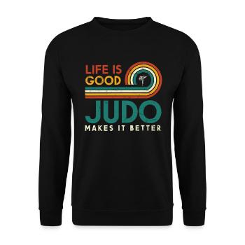 Das Leben Ist Gut, Judo Macht Es Besser - Unisex Pullover - Schwarz - Vorne - Alina (178cm) & Michal (187cm)