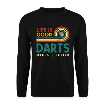 Life Is Good Darts Makes It A Better One - Unisex Sweatshirt - black - Front - Alina (178cm) & Michal (187cm)