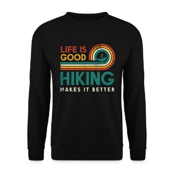 Das Leben Ist Gut Wandern Macht Es Besser Design - Unisex Pullover - Schwarz - Vorne - Alina (178cm) & Michal (187cm)