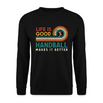 Das Leben Ist Gut Handball Macht Es Besser Für Den - Unisex Pullover - Schwarz - Vorne - Alina (178cm) & Michal (187cm)