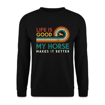 Das Leben Ist Gut, Mein Pferd Macht Es Besser - Unisex Pullover - Schwarz - Vorne - Alina (178cm) & Michal (187cm)