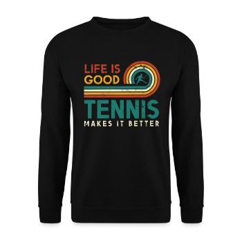 La vie est belle Le tennis en fait un meilleur design - Sweat-shirt Unisexe - noir - Devant - Alina (178cm) & Michal (187cm)