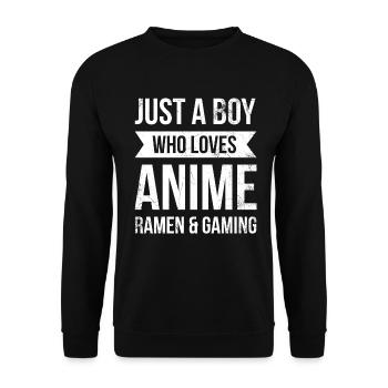 Nur Ein Junge, Der Anime Ramen & Gaming Liebt - Unisex Pullover - Schwarz - Vorne - Alina (178cm) & Michal (187cm)