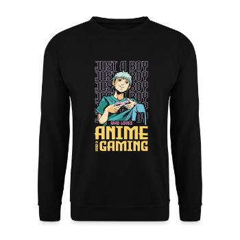 Nur Ein Junge, Der Anime Ramen & Gaming Liebt - Unisex Pullover - Schwarz - Vorne - Alina (178cm) & Michal (187cm)