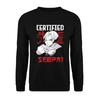 Zertifiziertes Senpai-design Für Japanische - Unisex Pullover - Schwarz - Vorne - Alina (178cm) & Michal (187cm)