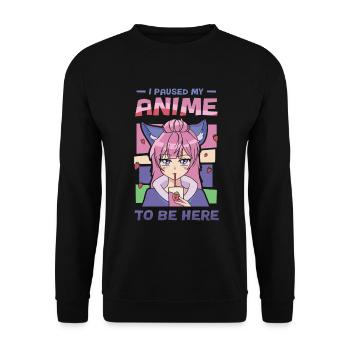 J’ai arrêté mon anime pour concevoir ici - Sweat-shirt Unisexe - noir - Devant - Alina (178cm) & Michal (187cm)