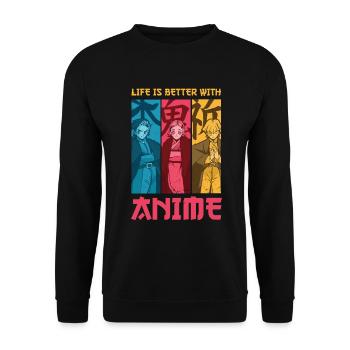 Life Is Better with Anime Design For Japanese - Unisex Sweatshirt - black - Front - Alina (178cm) & Michal (187cm)