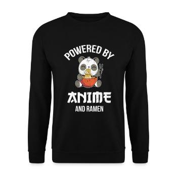 Powered by anime and ramen for animation and - Unisex Sweatshirt - black - Front - Alina (178cm) & Michal (187cm)