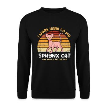 Ich Arbeite Hart, Damit Meine Sphynx-katze Ein - Unisex Pullover - Schwarz - Vorne - Alina (178cm) & Michal (187cm)