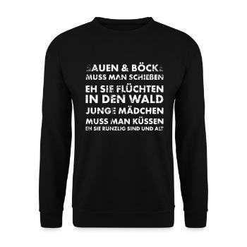 Jäger und Schürzenjäger Design mit lustigem Spruch - Unisex Pullover - Schwarz - Vorne - Alina (178cm) & Michal (187cm)