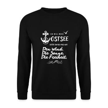 Ich will Meer Ostsee Spruch mit Anker und Möwe - Unisex Pullover - Schwarz - Vorne - Alina (178cm) & Michal (187cm)