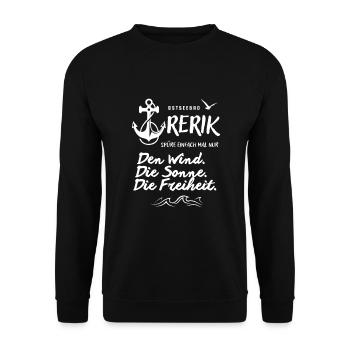 Rerik, Ostseebad spüre den Wind, die Sonne Spruch - Unisex Pullover - Schwarz - Vorne - Alina (178cm) & Michal (187cm)