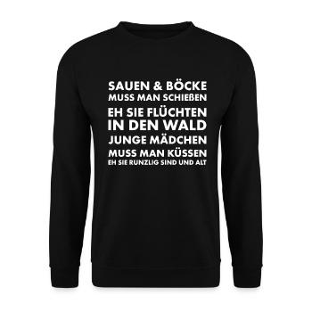Jäger und Schürzenjäger Design mit lustigem Spruch - Unisex Pullover - Schwarz - Vorne - Alina (178cm) & Michal (187cm)