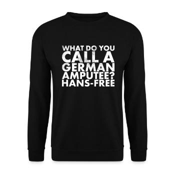 Wie Nennt Man Einen Deutschen Amputierten? - Unisex Pullover - Schwarz - Vorne - Alina (178cm) & Michal (187cm)