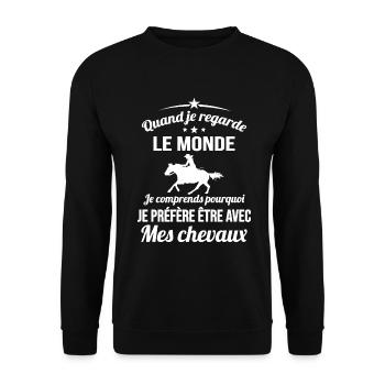 Je préfère être avec Mes Chevaux - Sweat-shirt Unisexe - noir - Devant - Alina (178cm) & Michal (187cm)
