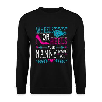 Roues ou talons, pour qui vous êtes votre nounou - Sweat-shirt Unisexe - noir - Devant - Alina (178cm) & Michal (187cm)