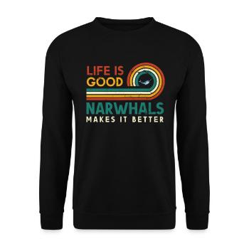 Das Leben Ist Gut, Narwale Machen Es Besser Für - Unisex Pullover - Schwarz - Vorne - Alina (178cm) & Michal (187cm)