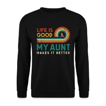 Das Leben Ist Gut, Meine Tante Macht Es Besser - Unisex Pullover - Schwarz - Vorne - Alina (178cm) & Michal (187cm)
