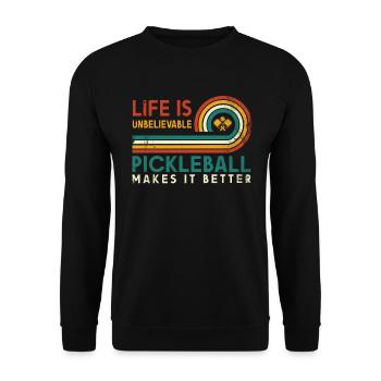 Das Leben Ist Erstaunlich, Pickleball Macht Es - Unisex Pullover - Schwarz - Vorne - Alina (178cm) & Michal (187cm)