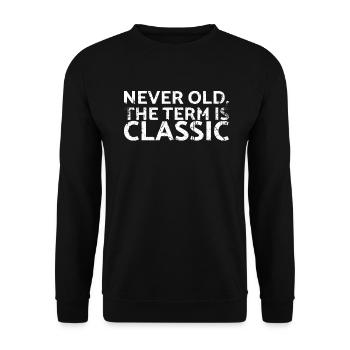 Never Old Der Begriff Ist Für Muscle-car-besitzer - Unisex Pullover - Schwarz - Vorne - Alina (178cm) & Michal (187cm)
