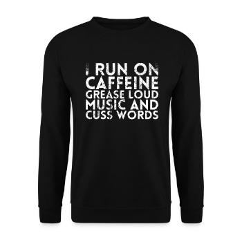 Je cours sur la caféine grosse musique forte et malédiction - Sweat-shirt Unisexe - noir - Devant - Alina (178cm) & Michal (187cm)