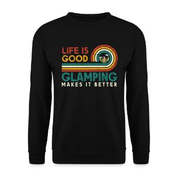 Das Leben Ist Gut Glamping Macht Es Besser - Unisex Pullover - Schwarz - Vorne - Alina (178cm) & Michal (187cm)