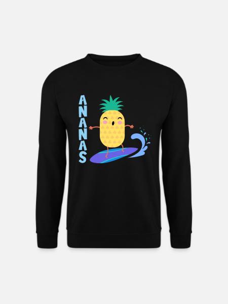 Ananas die auf einem Surfbrett Wellen reitet, - Unisex Pullover - Schwarz