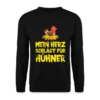 Mein Herz schlägt für Hühner. Huhn - Unisex Pullover - Schwarz - Vorne - Alina (178cm) & Michal (187cm)