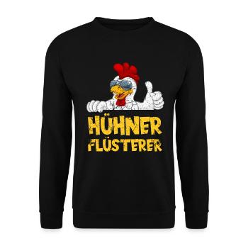 Hühnerflüsterer. Huhn - Unisex Pullover - Schwarz - Vorne - Alina (178cm) & Michal (187cm)