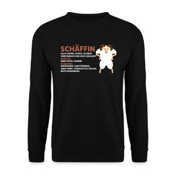 Schäffin Schaf Design mit Wortwitz, Schaf - Unisex Pullover - Schwarz - Vorne - Alina (178cm) & Michal (187cm)