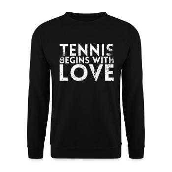 Tennis Beginnt Mit Liebesdesign Für Tennisfans - Unisex Pullover - Schwarz - Vorne - Alina (178cm) & Michal (187cm)