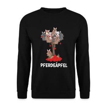 Pferdeäpfel mit Ponys am Baum, Pferde - Unisex Pullover - Schwarz - Vorne - Alina (178cm) & Michal (187cm)