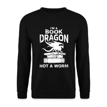 I am a book dragon, not a worm for book readers - Unisex Sweatshirt - black - Front - Alina (178cm) & Michal (187cm)