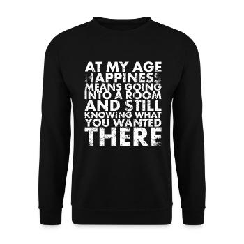 À mon âge, c’est le bonheur, dans une seule pièce - Sweat-shirt Unisexe - noir - Devant - Alina (178cm) & Michal (187cm)