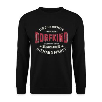 Dorfkind und stolz drauf. Dorfkind - Unisex Pullover - Schwarz - Vorne - Alina (178cm) & Michal (187cm)