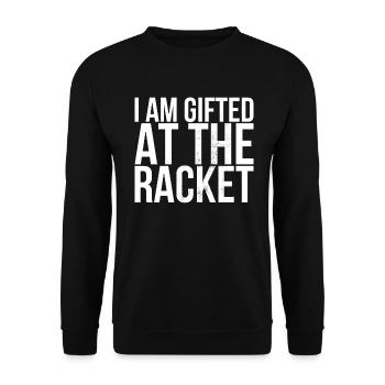 Ich Bin Begabt Bei The Racket Design For Tennis - Unisex Pullover - Schwarz - Vorne - Alina (178cm) & Michal (187cm)
