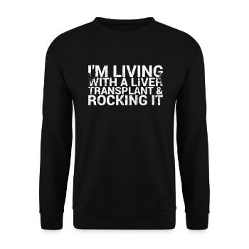 I live with a liver transplant and skirt - Unisex Sweatshirt - black - Front - Alina (178cm) & Michal (187cm)