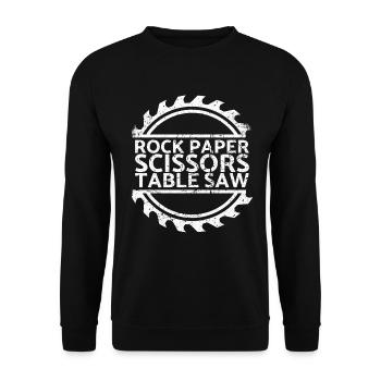 Rock Paper Scissors Tischkreissäge Für Tischler - Unisex Pullover - Schwarz - Vorne - Alina (178cm) & Michal (187cm)
