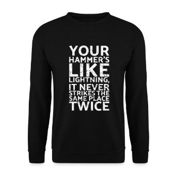 Ihr Hammer Ist Wie Ein Blitz, Für Den Er Niemals - Unisex Pullover - Schwarz - Vorne - Alina (178cm) & Michal (187cm)