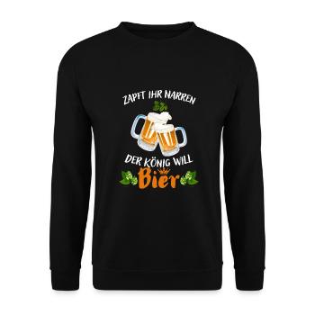 Bier-Zapft ihr Narren der König will Bier - Unisex Pullover - Schwarz - Vorne - Alina (178cm) & Michal (187cm)