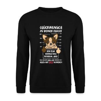 Glückwunsch zu Deiner FLucht, Jobwechsel Abschieds - Unisex Pullover - Schwarz - Vorne - Alina (178cm) & Michal (187cm)